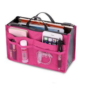 Women Multi-Pocket Travel Handbag Organizer Insert w Zipper Handles Purse Liner